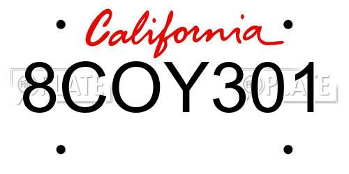 8COY301 California License Plate