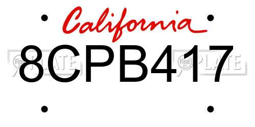 8CPB417 California License Plate