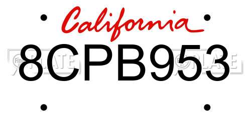 8CPB953 California License Plate