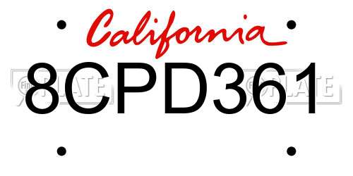8CPD361 California License Plate