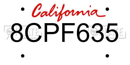 8CPF635 California License Plate