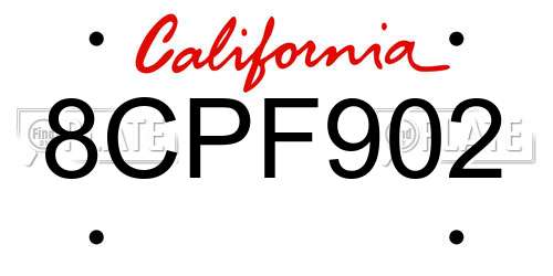 8CPF902 California License Plate