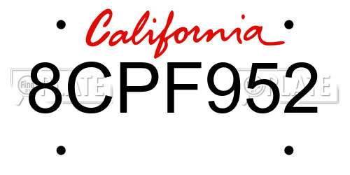 8CPF952 California License Plate