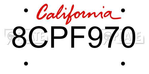8CPF970 California License Plate