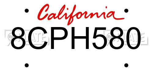 8CPH580 California License Plate