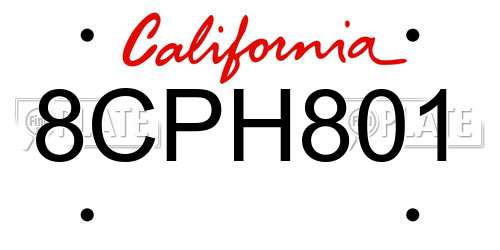 8CPH801 California License Plate