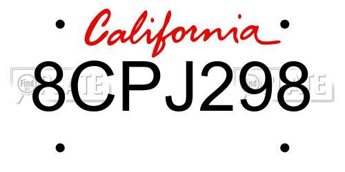 8CPJ298 California License Plate