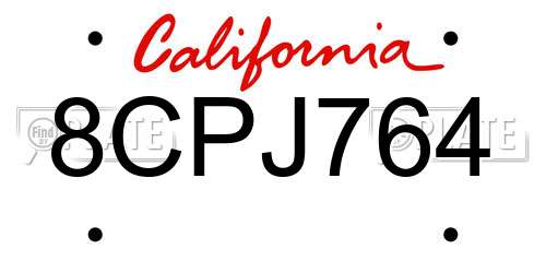8CPJ764 California License Plate