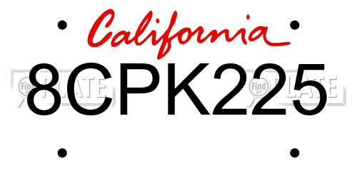 8CPK225 California License Plate