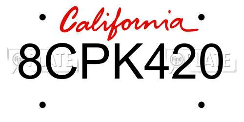 8CPK420 California License Plate