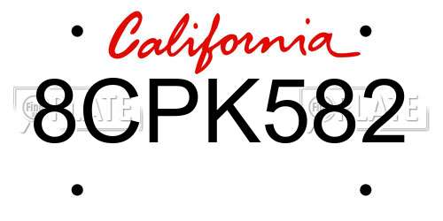 8CPK582 California License Plate