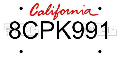 8CPK991 California License Plate
