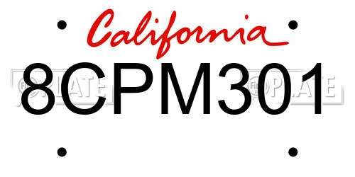 8CPM301 California License Plate