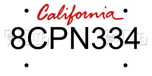 8CPN334 California License Plate