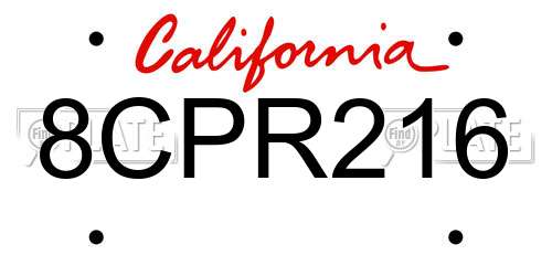 8CPR216 California License Plate