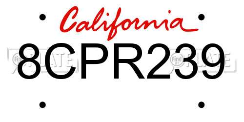 8CPR239 California License Plate