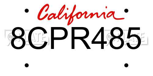 8CPR485 California License Plate