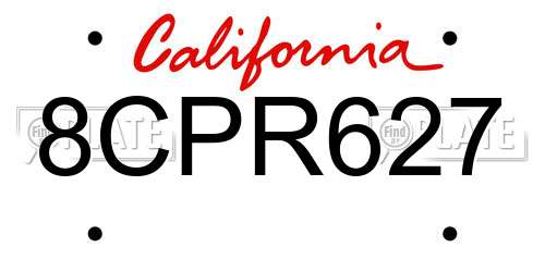8CPR627 California License Plate