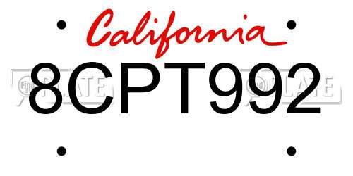 8CPT992 California License Plate