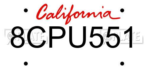 8CPU551 California License Plate