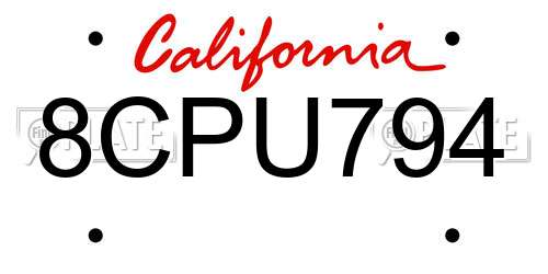 8CPU794 California License Plate