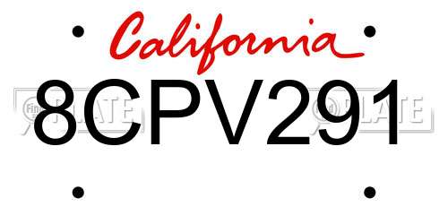 8CPV291 California License Plate