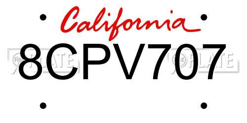 8CPV707 California License Plate