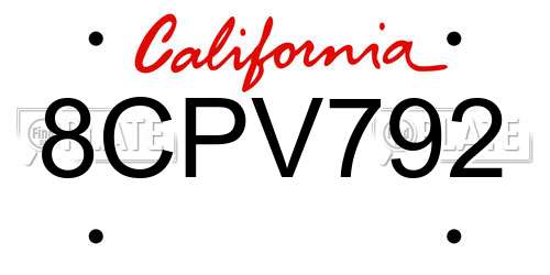 8CPV792 California License Plate