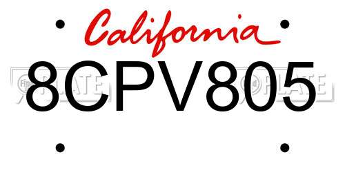 8CPV805 California License Plate