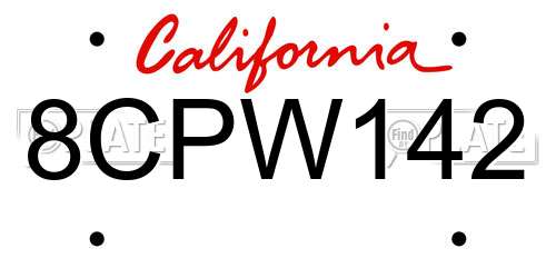 8CPW142 California License Plate