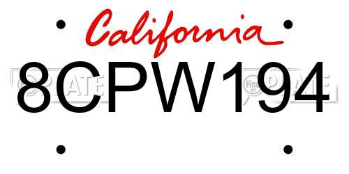 8CPW194 California License Plate