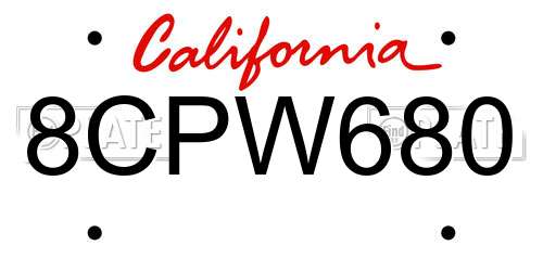 8CPW680 California License Plate