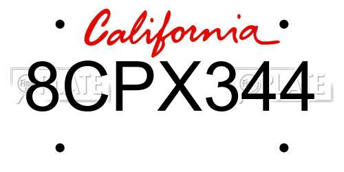 8CPX344 California License Plate