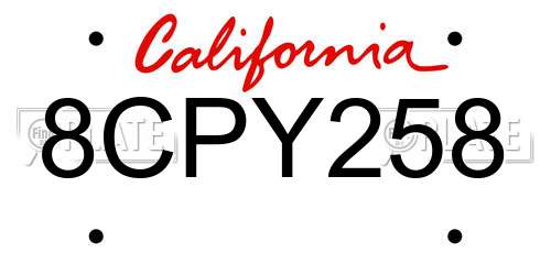 8CPY258 California License Plate