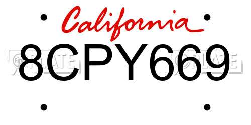 8CPY669 California License Plate