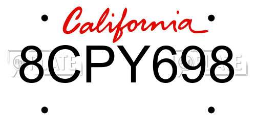 8CPY698 California License Plate