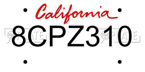 8CPZ310 California License Plate