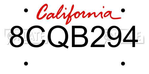8CQB294 California License Plate