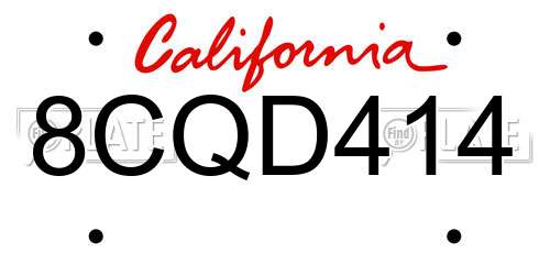 8CQD414 California License Plate