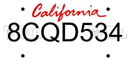 8CQD534 California License Plate