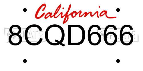 8CQD666 California License Plate
