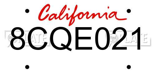 8CQE021 California License Plate
