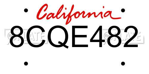 8CQE482 California License Plate