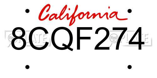 8CQF274 California License Plate