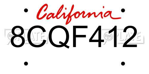8CQF412 California License Plate