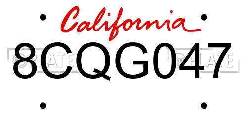 8CQG047 California License Plate