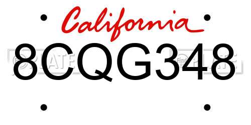 8CQG348 California License Plate