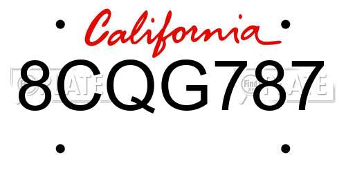 8CQG787 California License Plate