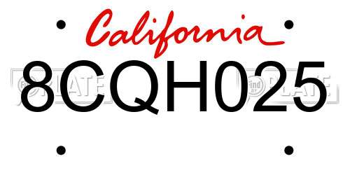 8CQH025 California License Plate