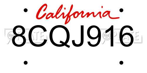 8CQJ916 California License Plate